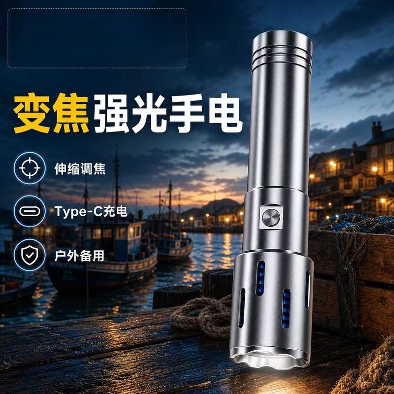 跃树镭射炮变焦强光手电