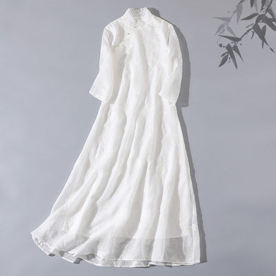 双层天丝满绣花纯白仙女风a字裙