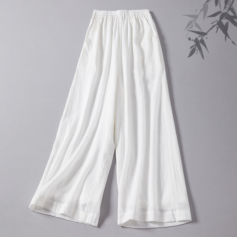 春夏新品宽松阔腿裤苎麻茶服长裤