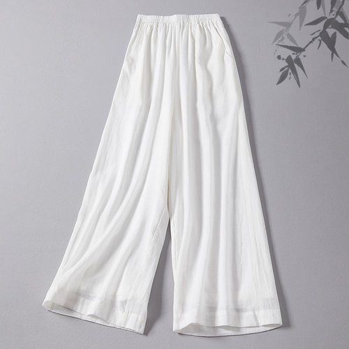 春夏新品宽松阔腿裤苎麻茶服长裤
