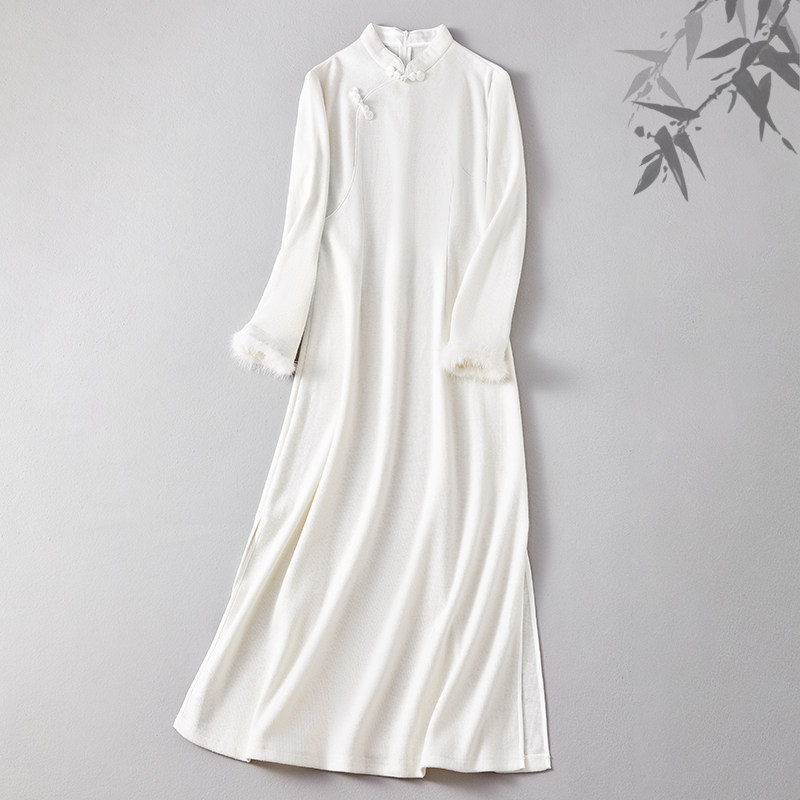 新中式连衣裙针织纯色修身禅茶服