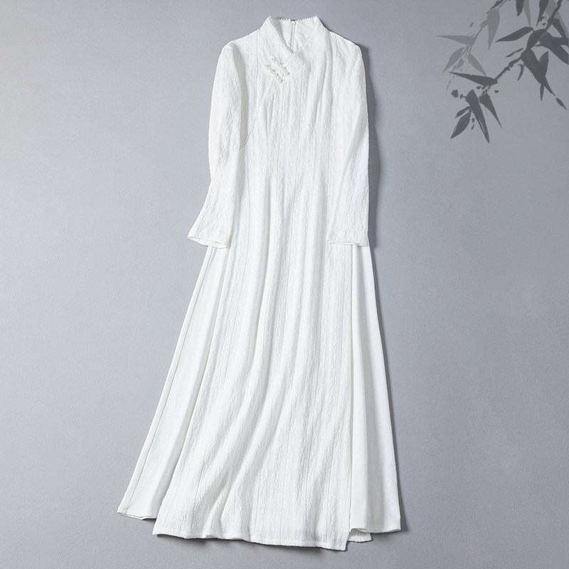 秋冬款新中式小交领旗袍裙连衣裙