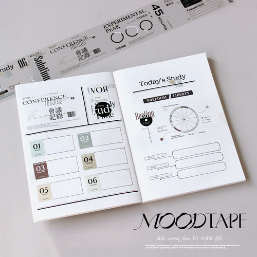 moodtape.生活攻略原创手帐胶带咕卡贴纸基础文字pet和纸胶带文具