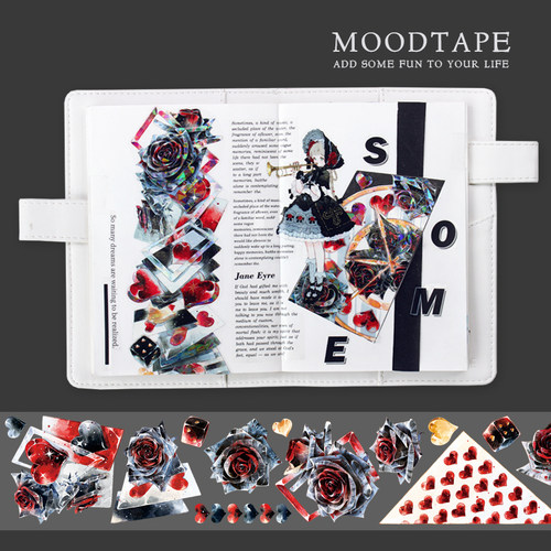 甜酷黑玫瑰手帐胶带moodtape特材