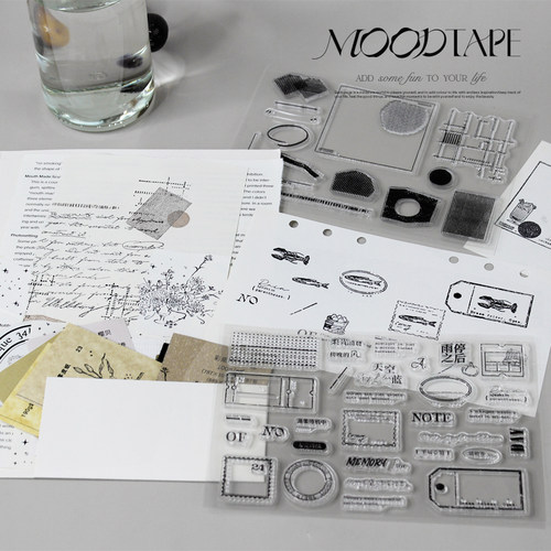 moodtape半页心情斑驳几何原创手帐素材透明印章橡胶皮章mood印章