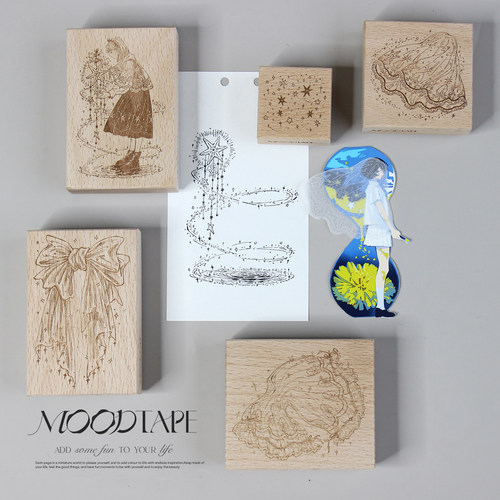 moodtape星星头纱蝴蝶结纱原创手帐树脂印章可爱手帐素材mood装饰