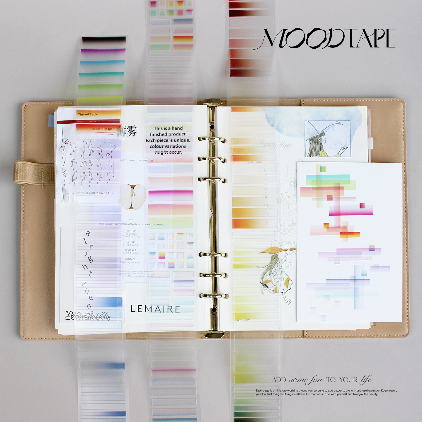 moodtape.彩虹标记条原创基础渐变拼贴手帐胶带咕卡贴纸mood文具