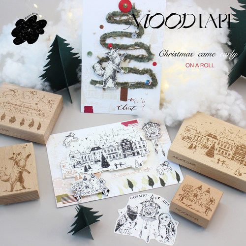 moodtape原创手帐树脂印章圣诞动物狐狸城堡雪人木质印章素材mood