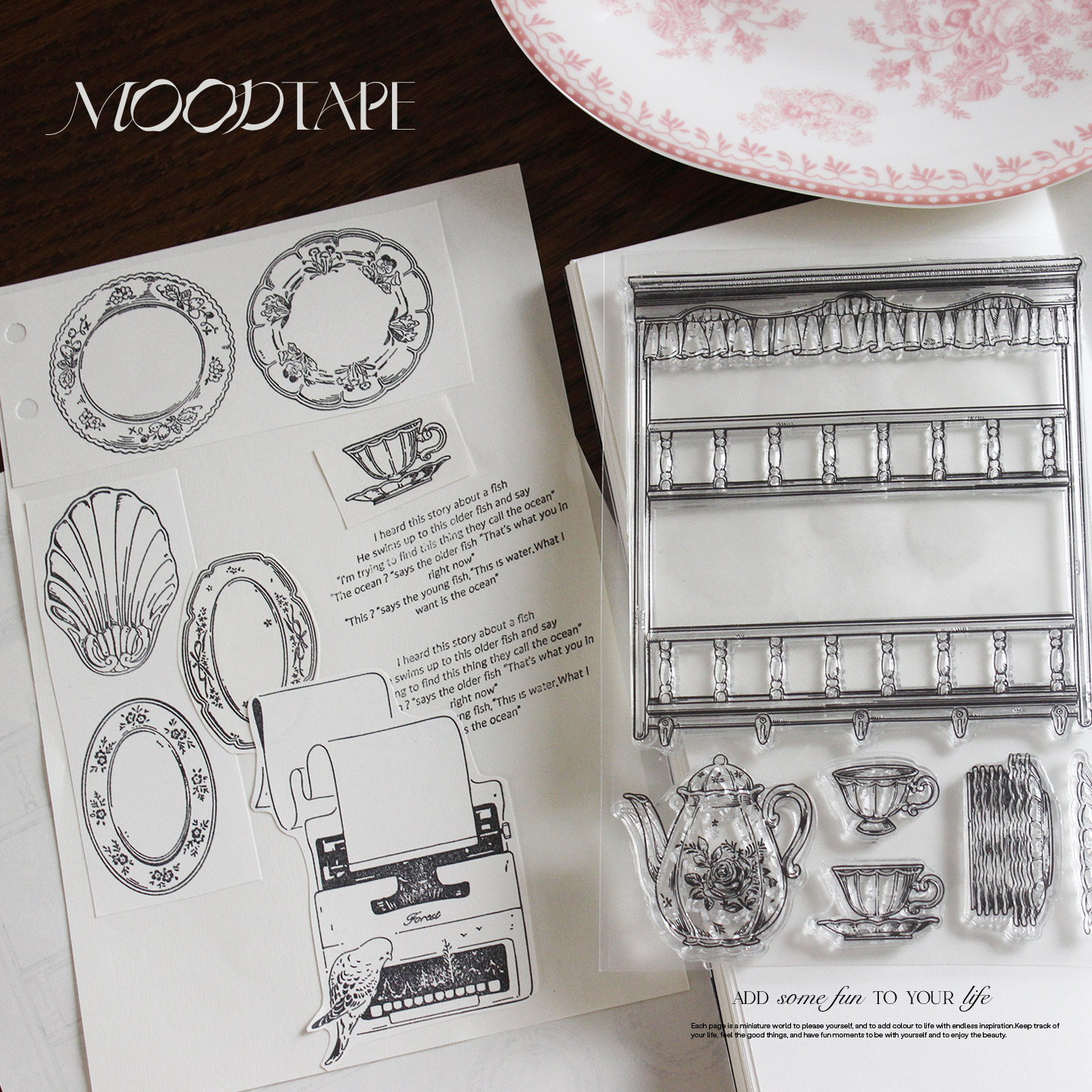 moodtape法式餐盘置物架原创植物手帐素材透明橡胶皮章mood印章,文具电教/文化用品/商务用品,和纸胶带,淘宝优惠券,粉丝福利购,淘宝优惠卷