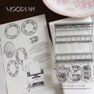moodtape法式餐盘置物架原创植物手帐素材透明橡胶皮章mood印章