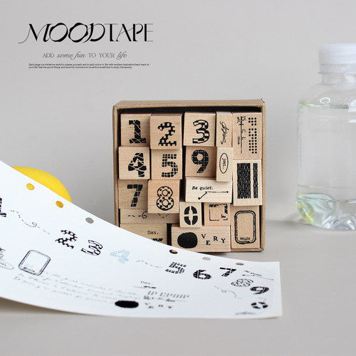 moodtape.夏日泳池原创手帐方盒木质印章橡皮章文字套装mood文具