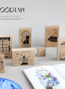 moodtape蕾丝绿山雀窗户原创手帐树脂印章可爱手帐素材mood装饰