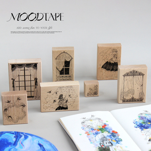 moodtape蕾丝绿山雀窗户原创手帐树脂印章可爱手帐素材mood装 饰
