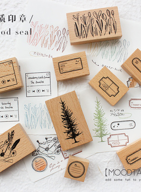 moodtape.橡胶皮木质印章标签树序语音乐播放手帐素材diy装饰mood
