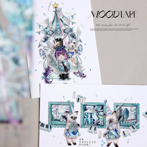 moodtape.猫咪交响乐原创梦幻乐器拼贴手帐胶带咕卡贴纸mood文具