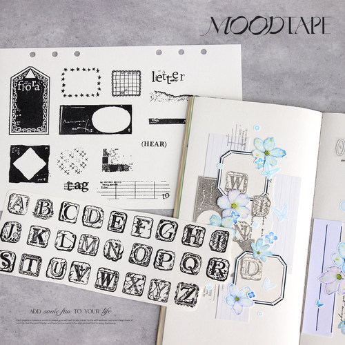 moodtape.弗罗拉原创石头字母手帐素材透明印章橡胶皮章mood印章