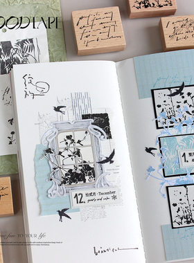 moodtape.叶舞影原创植物英文木质印章橡胶皮章文具mood可爱手帐