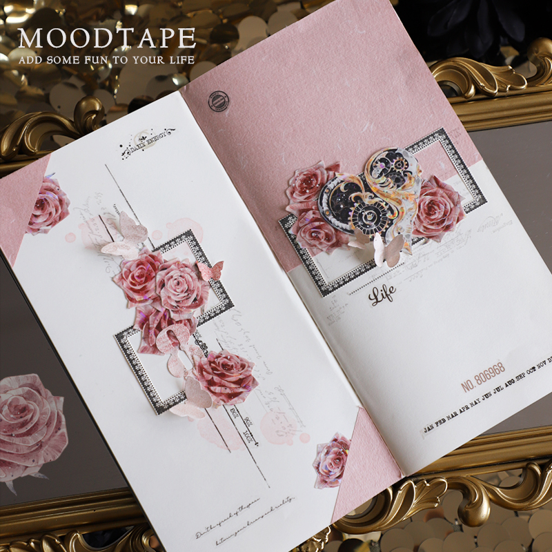 moodtape黑鎏金扑克集玫瑰卡牌手帐胶带pet咕卡文具装饰mood贴纸