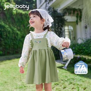 户外穿搭秋装 新款 女童连衣裙小童秋季 女宝宝假两件碎花裙 7A抑菌