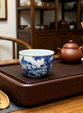 景德镇陶瓷茶杯主人杯手工单杯茶碗青花瓷釉下彩人物童子高端茶具