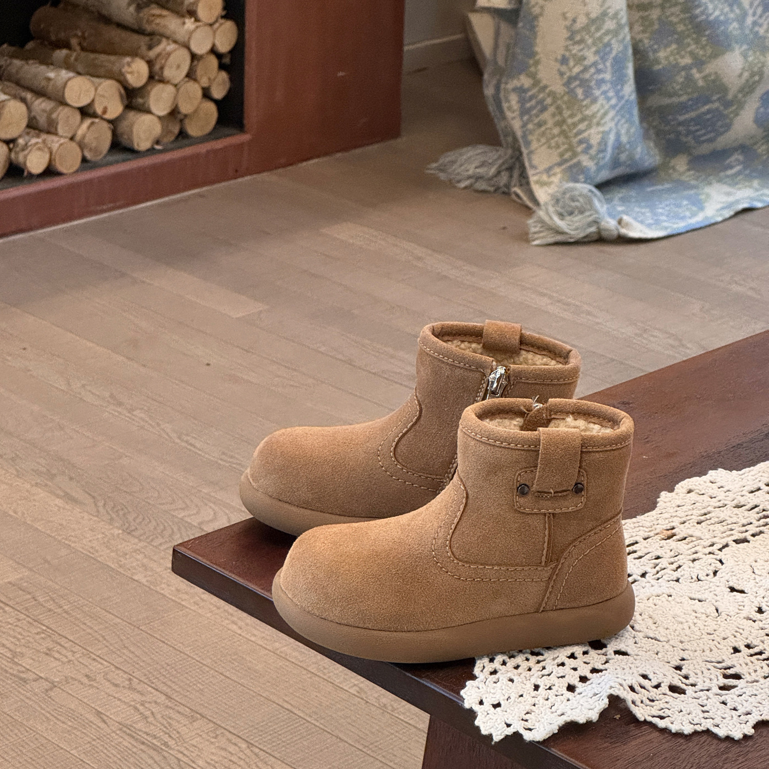 韩版儿童短靴真皮加绒保暖雪地靴