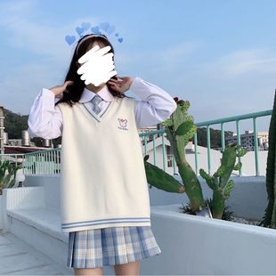 可爱甜美针织背心jk裙制服三件套 2022年新款 马甲女秋季 学院风套装