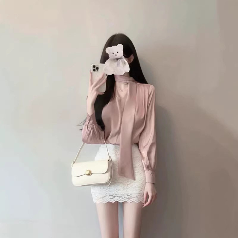 轻熟风长袖衬衫两件套包臀短裙子休闲运动套装