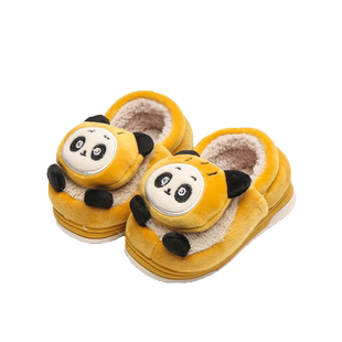 儿童棉拖鞋冬1-3-5岁2男小童室内防滑家居鞋女宝宝熊猫包跟毛毛鞋