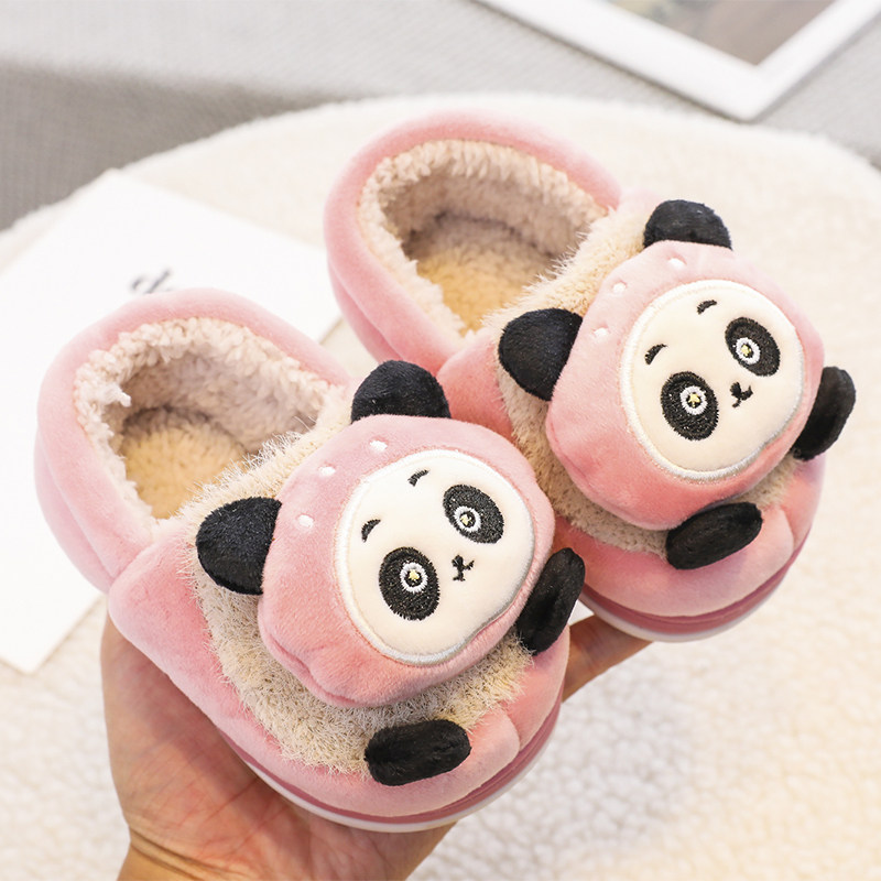 儿童棉拖鞋冬1-3-5岁2男小童室内防滑家居鞋女宝宝熊猫包跟毛毛鞋