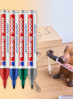 德国edding持久性记号笔3000粗头1.5-3MM金属杆油性防褪色马克笔