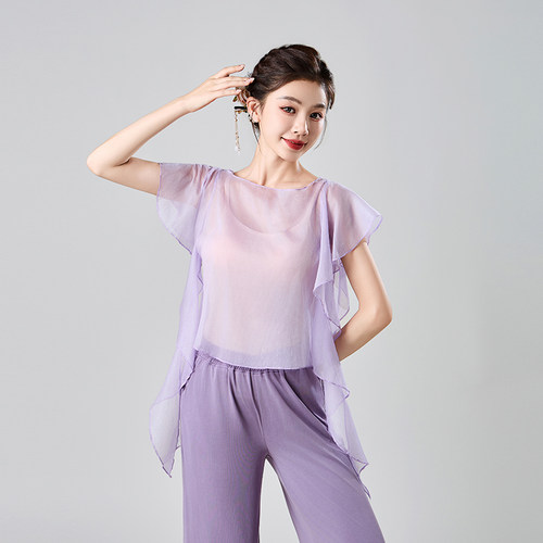 古典舞蹈服飘逸仙旗雪纺纱衣中国风演出服形体练功服装上衣套装