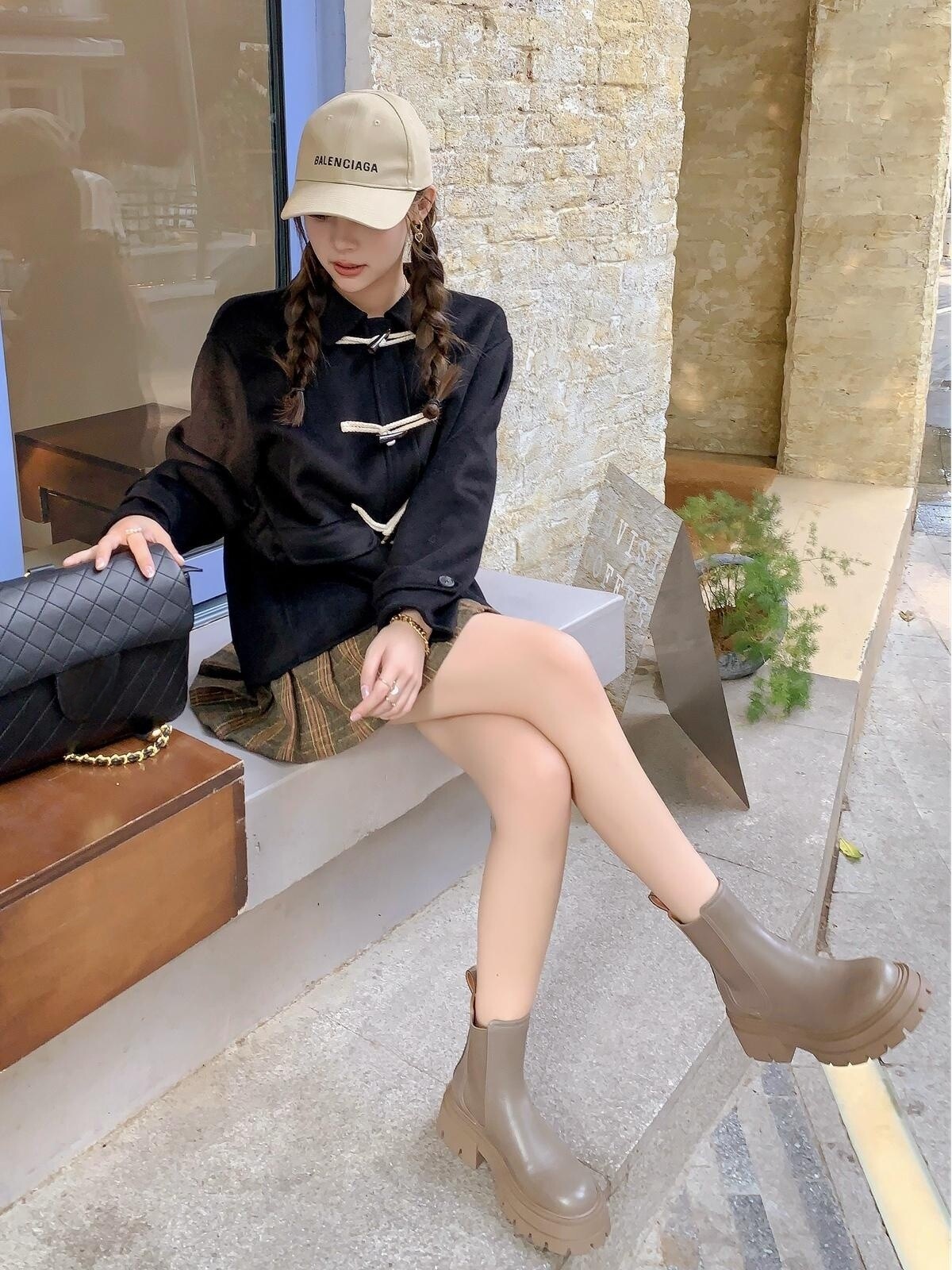 하이 엔드 LOOK 유럽 역 ??영국식 작은 둥근 발가락 두꺼운 밑창 첼시 굴뚝 부츠 여성용 신축성있는 밴드 짧은 부츠