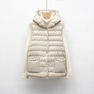 平湖驰新羽绒马甲新国标90绒秋冬新款 轻薄连帽背心女简约羽绒内胆