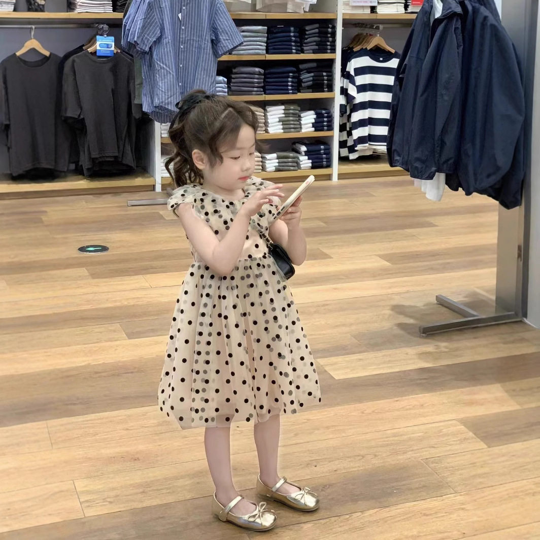 2025夏季韩版童装新品 女童甜美波点荷叶领礼服蓬蓬裙 公主连衣裙