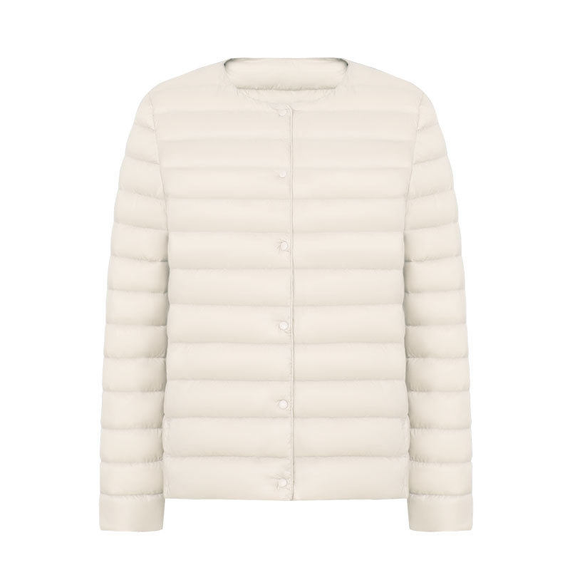 平湖驰新女式新款90绒纯色女装圆领V领简约长袖羽绒服外套