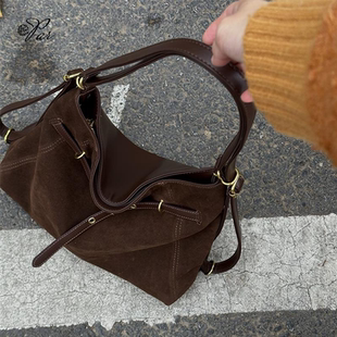 麂皮绒包包女大容量2025新款秋冬休闲单肩斜挎通勤托特包双肩背包