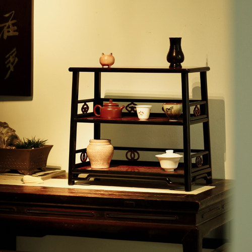 紫光檀撞色缅花实木多层置物架中式客厅茶室红木收纳展示架多宝阁