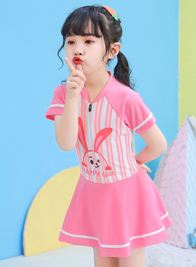 速发儿童童连体大式中裙童游公可爱孩主宝宝防晒泳装