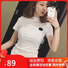 紧身修身 韩版 高领打底体恤女潮 T恤女2022新款 纯棉半高领白色短袖