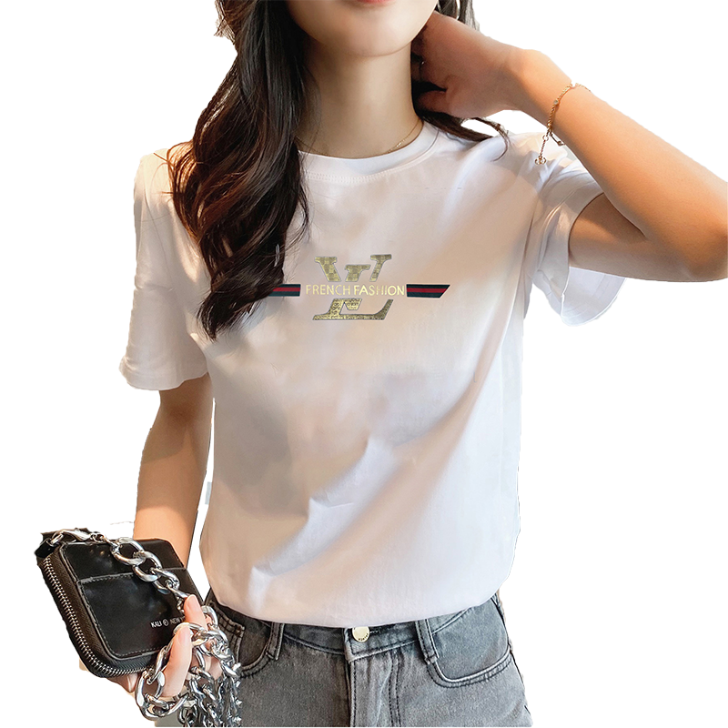白色短袖t恤女纯棉字母印花大码