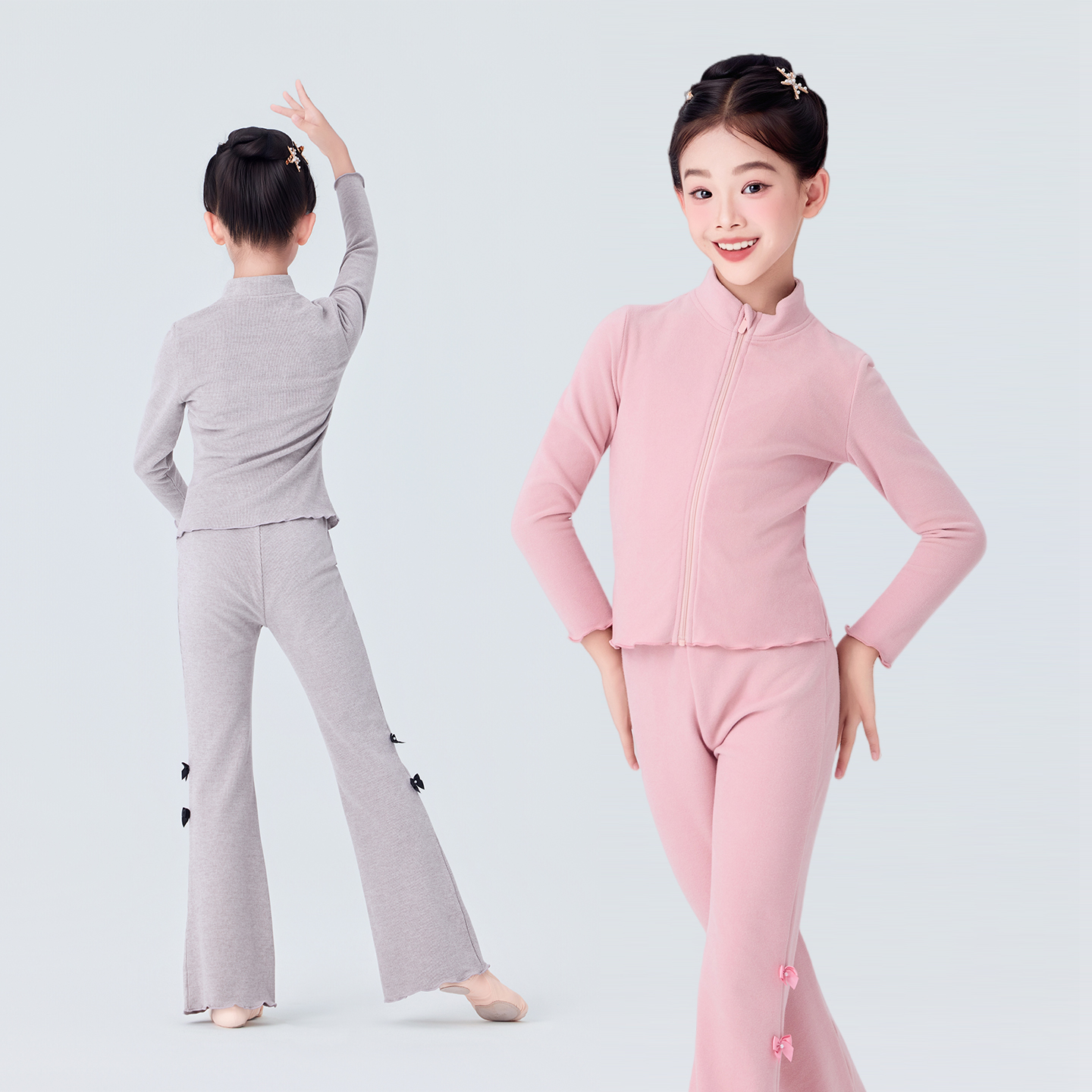 舞蹈服儿童女秋冬抓绒长袖中国舞运动套装女童艺考练功服立领外套