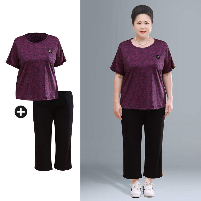 妈妈运动套装夏加肥特大40岁50中老年休闲两件套女胖太太服饰宽松