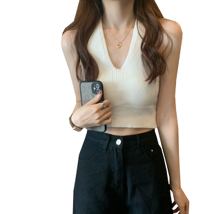 美背背心女外穿设计感小众性感v领挂脖短款打底内搭针织吊带上衣