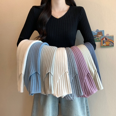 黑色毛衣女打底衫春秋冬2025新款v领修身紧身内搭长袖针织衫上衣