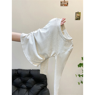 小个子短款灰色内搭打底衫上衣春秋冬韩系圆领修身收腰t恤女长袖