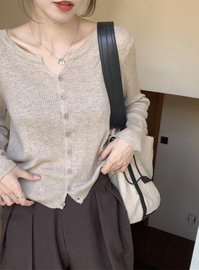 春秋季薄款法式小个子短款长袖针织衫上衣外搭开衫毛衣外套女秋冬