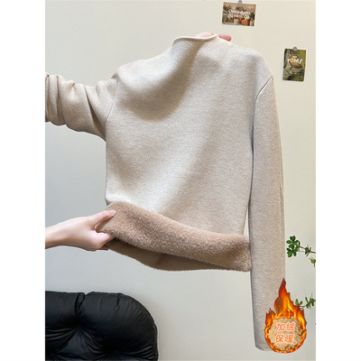 加厚一体绒毛衣女秋冬高级感可外穿内搭半高领长袖打底针织衫上衣