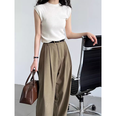 春夏季小高领气质百搭冰丝针织衫上衣修身短款正肩白色t恤女短袖