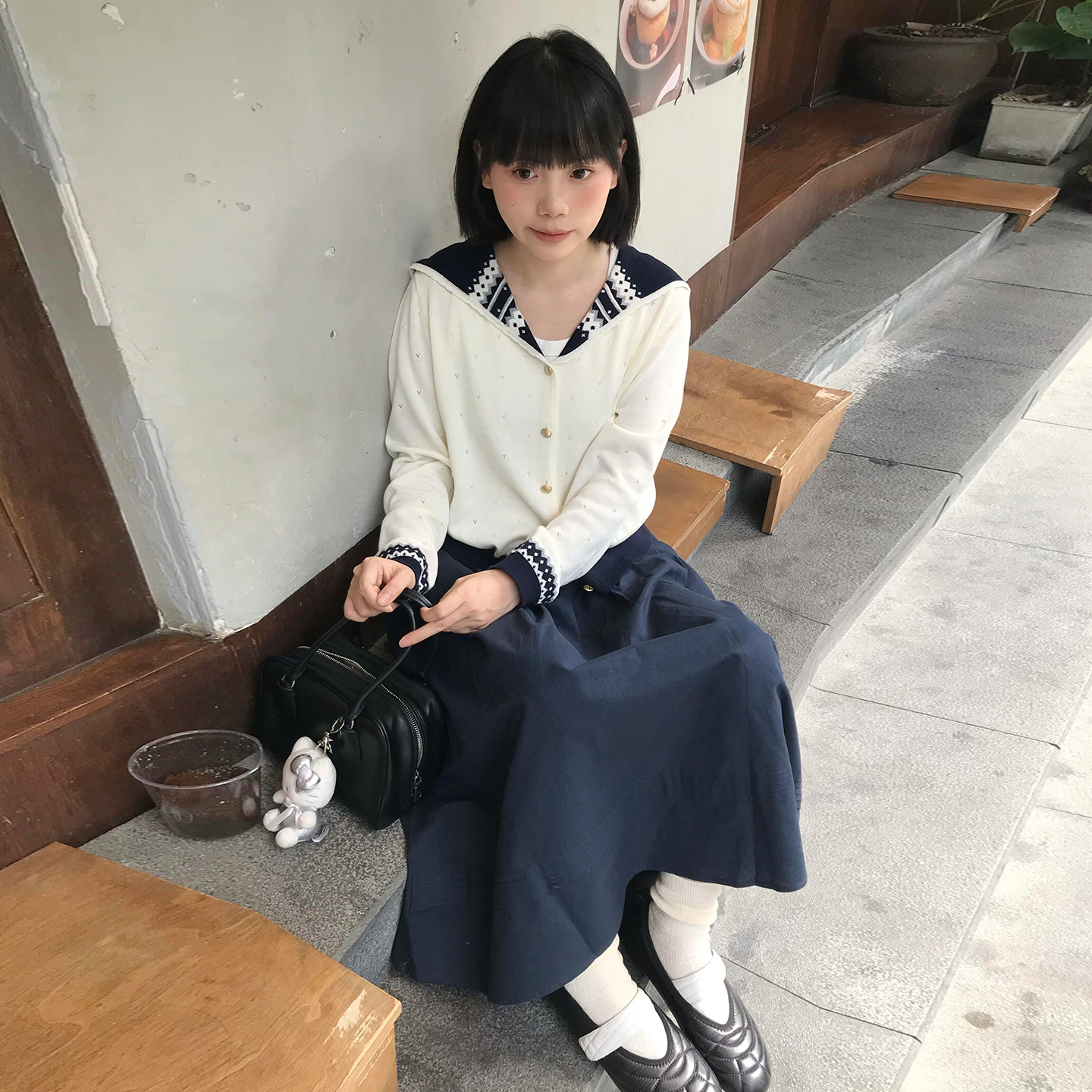 2025新款秋冬学院风海军领针织开衫女春秋小个子穿搭显瘦百搭上衣