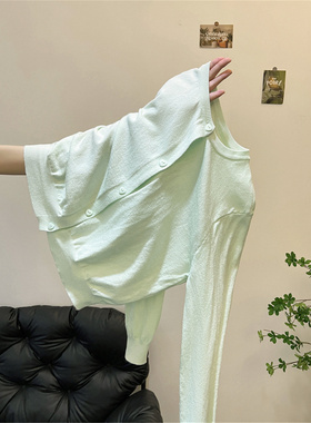 韩系绿色圆领外穿长袖针织开衫2025秋冬季新款宽松显瘦外套上衣女